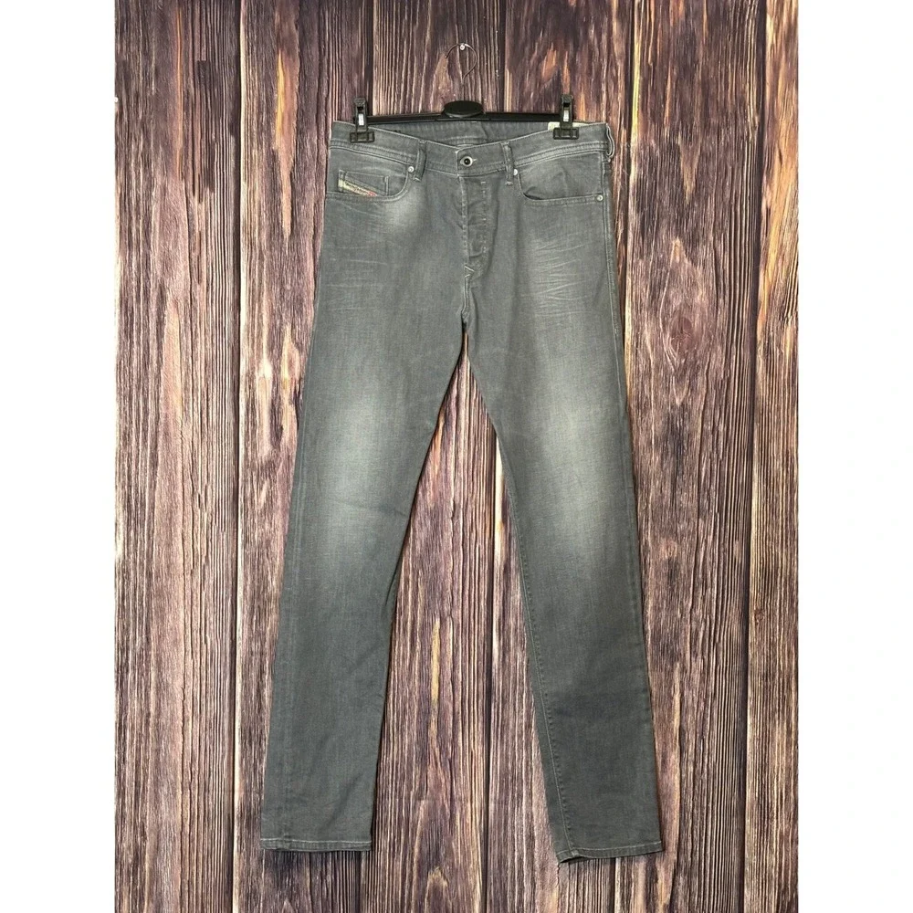 Diesel Buster Jeans Mens 33X34 Gray Stretch Slim Tapered Denim Italian Designer